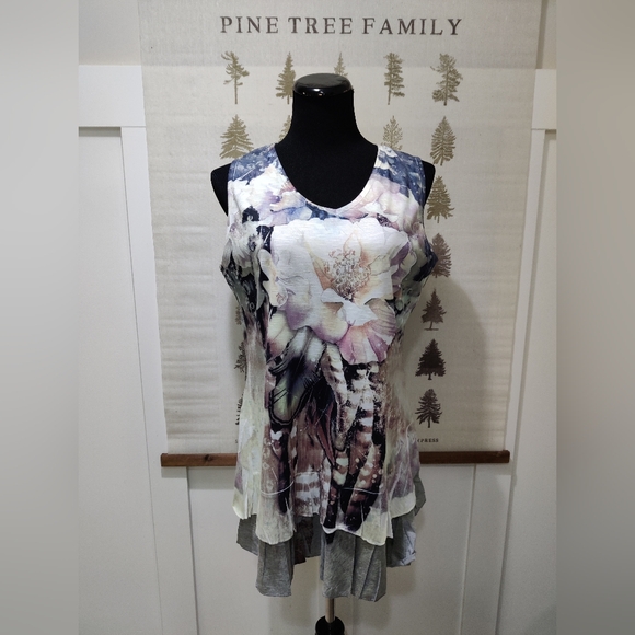 fresh Tops - Fresh FX Floral Sleeveless Layered Tunic Top - Size XL